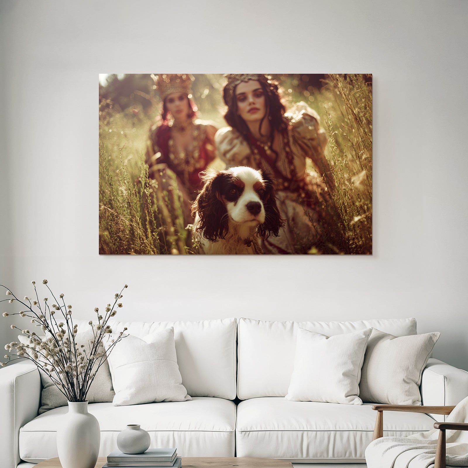 Frauen Im Regal Outfit Mit Hund Im Natur Setting