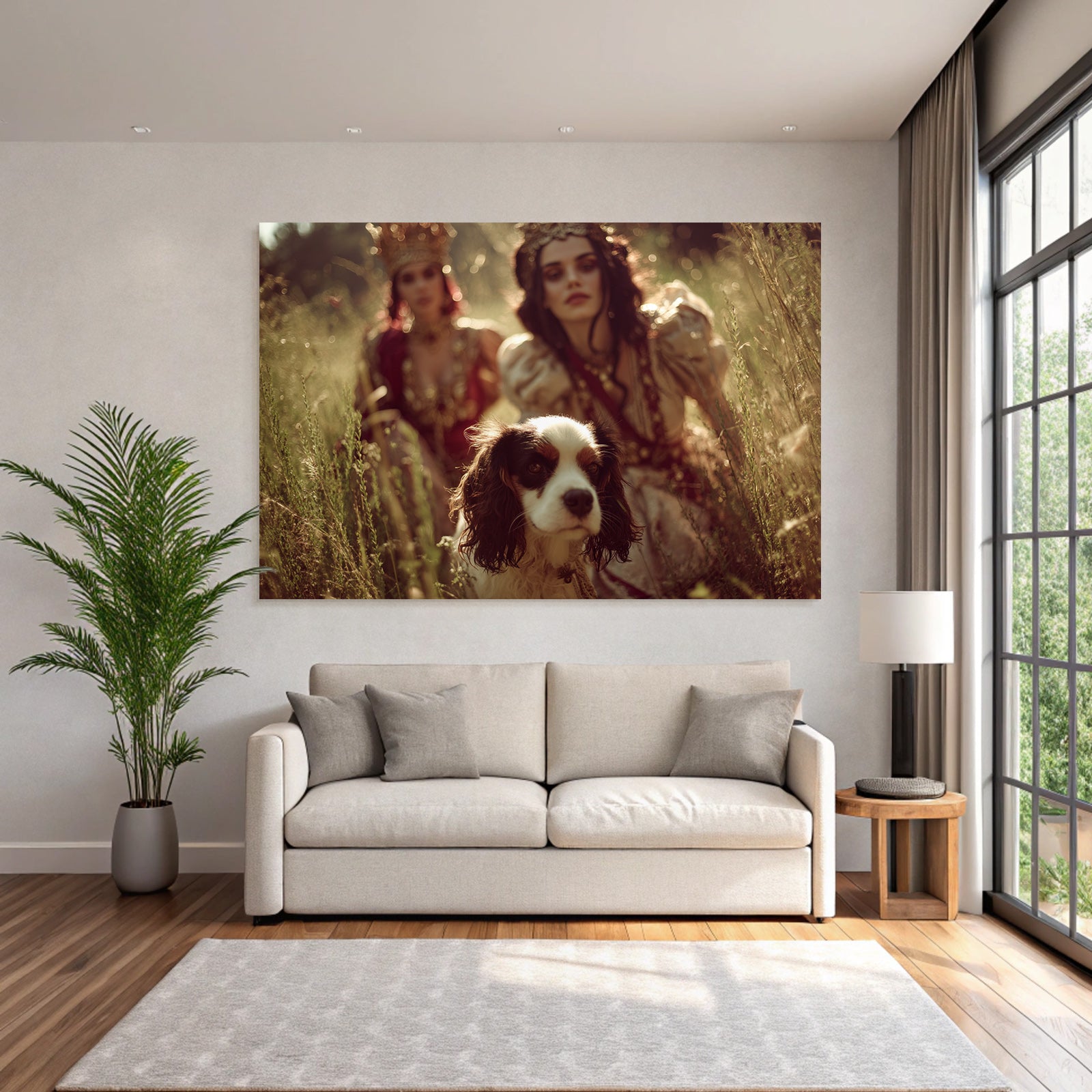 Frauen Im Regal Outfit Mit Hund Im Natur Setting