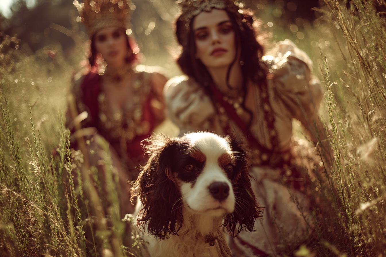 Frauen Im Regal Outfit Mit Hund Im Natur Setting | Klassisch | Einrichtungsstile