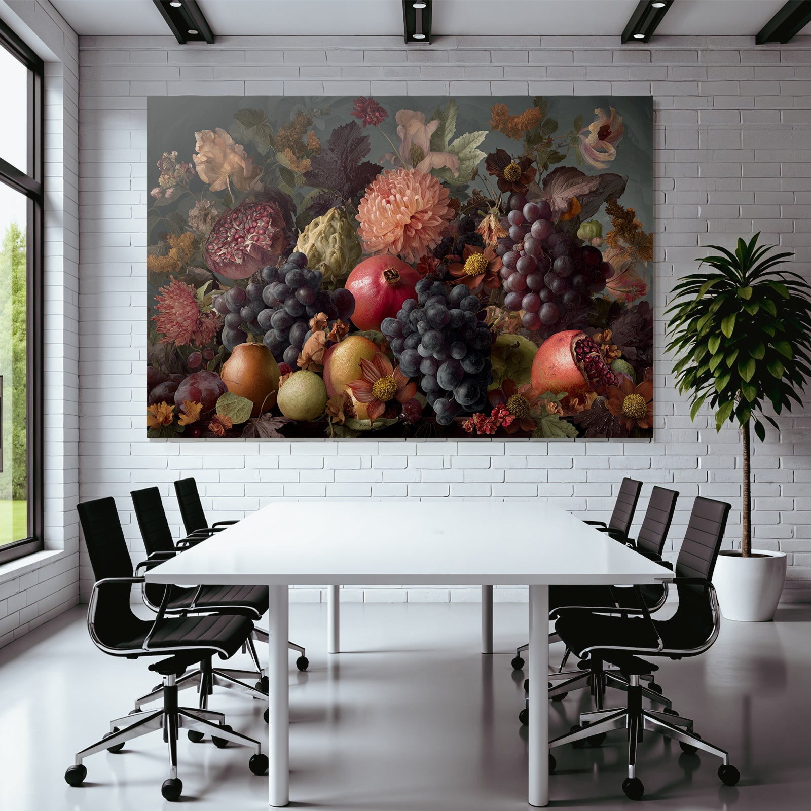 Fruechte Und Blumen Stillleben Vibrante Komposition