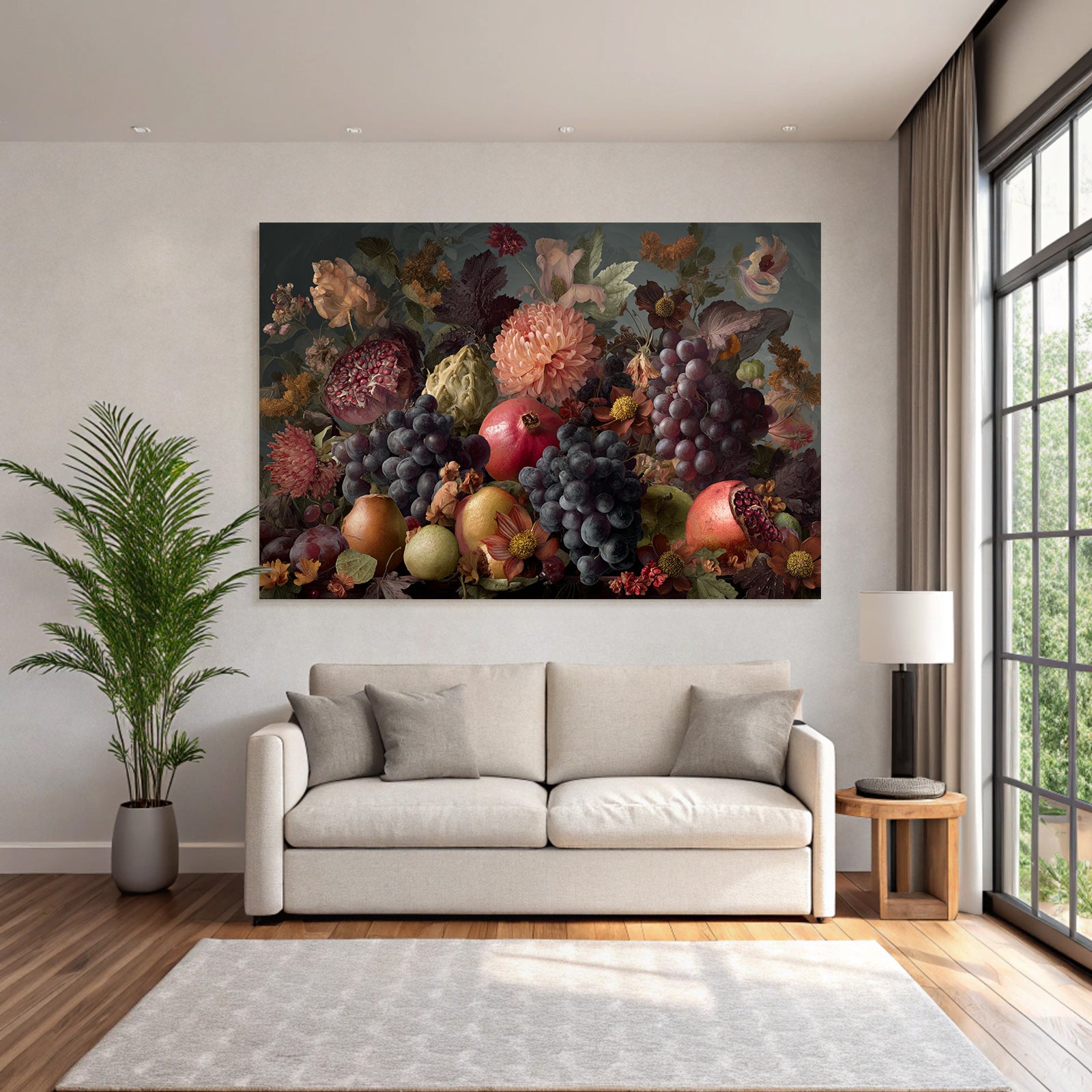 Fruechte Und Blumen Stillleben Vibrante Komposition