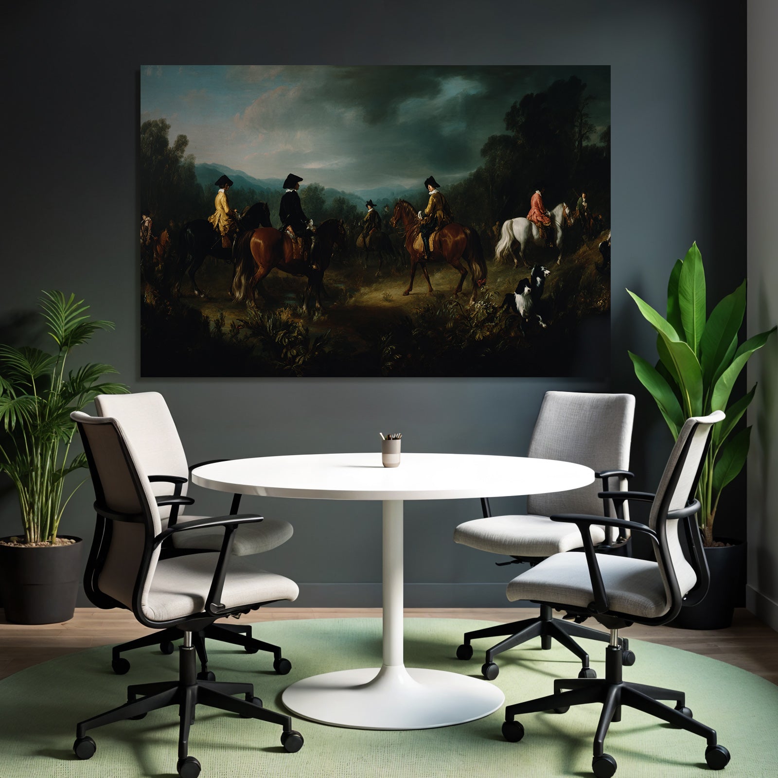 Gruppe Reiter In Natur Landschaft Jagd Romantisch