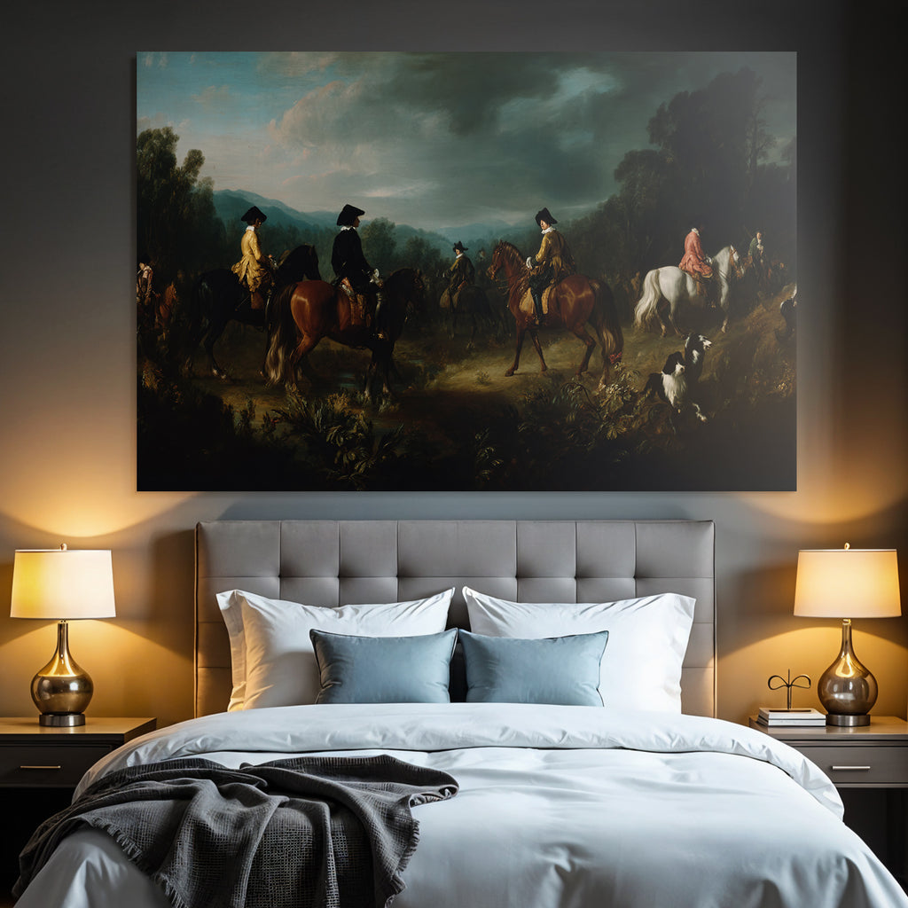 Gruppe Reiter In Natur Landschaft Jagd Romantisch