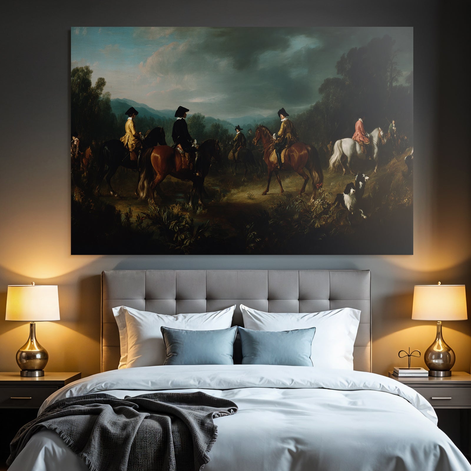 Gruppe Reiter In Natur Landschaft Jagd Romantisch