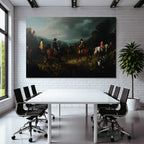 Gruppe Reiter In Natur Landschaft Jagd Romantisch
