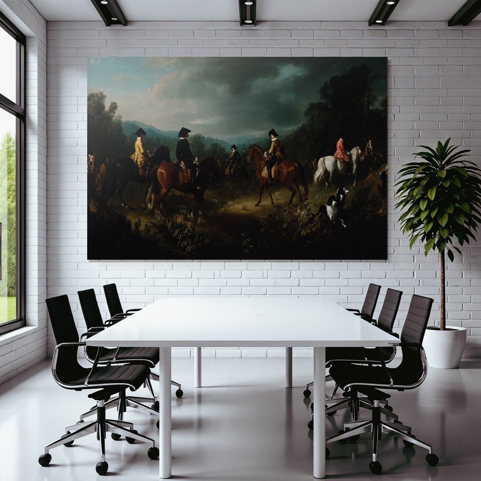 Gruppe Reiter In Natur Landschaft Jagd Romantisch