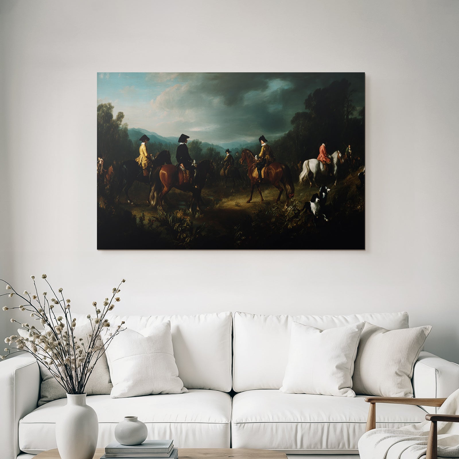 Gruppe Reiter In Natur Landschaft Jagd Romantisch
