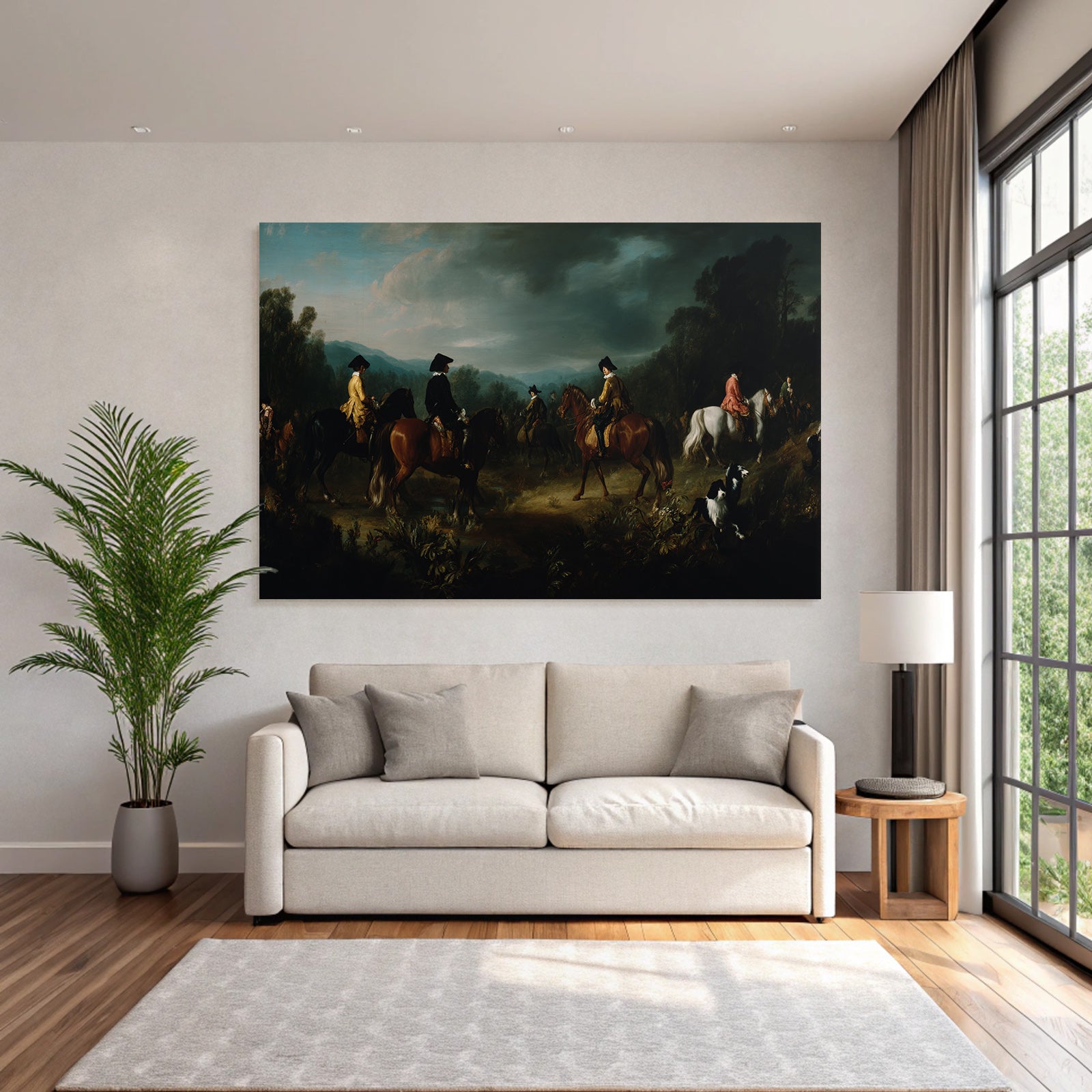 Gruppe Reiter In Natur Landschaft Jagd Romantisch