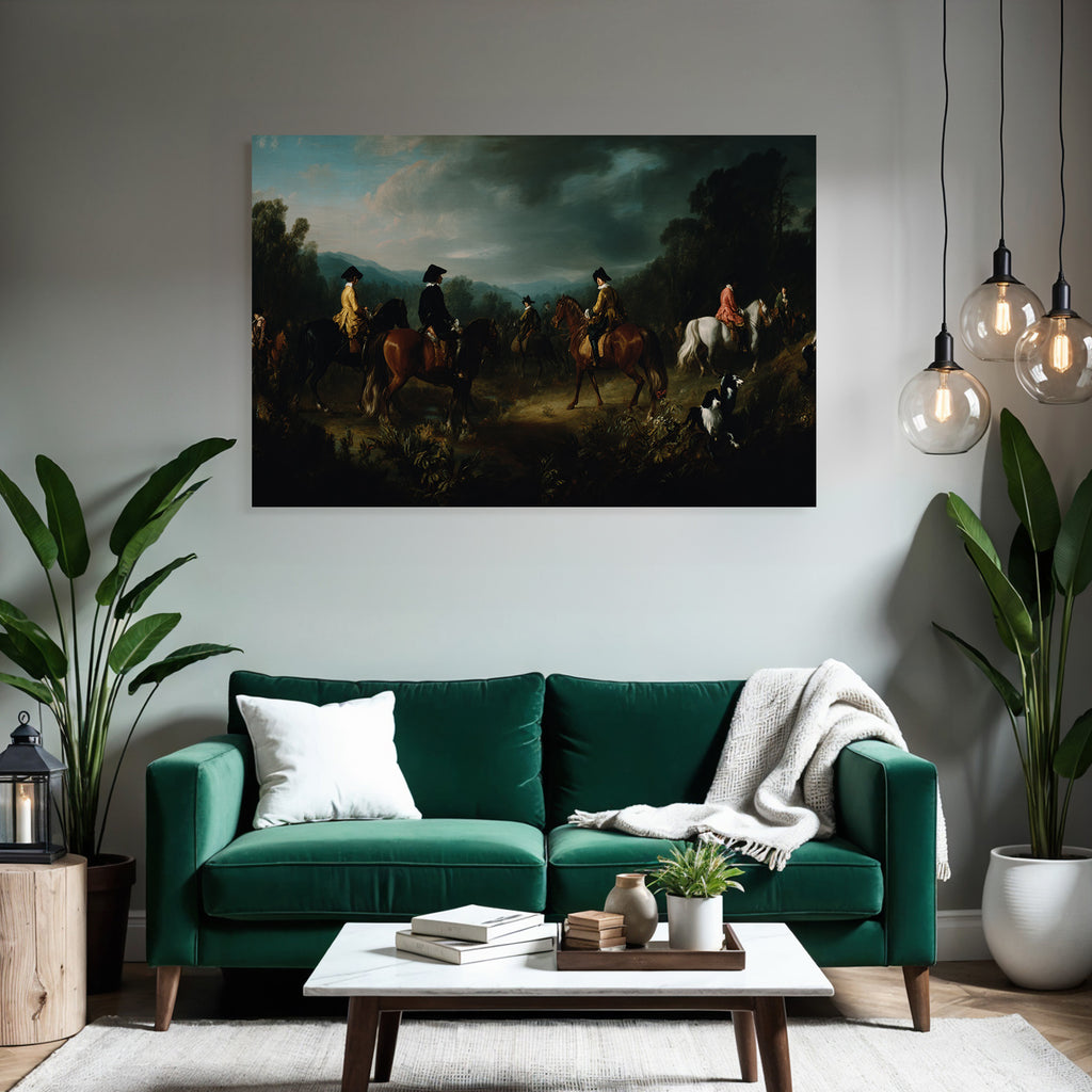 Gruppe Reiter In Natur Landschaft Jagd Romantisch