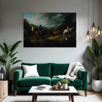 Gruppe Reiter In Natur Landschaft Jagd Romantisch