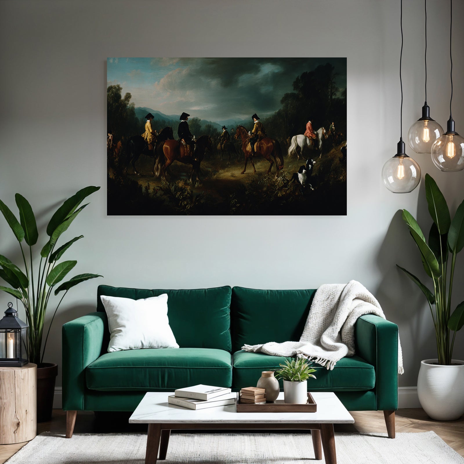 Gruppe Reiter In Natur Landschaft Jagd Romantisch