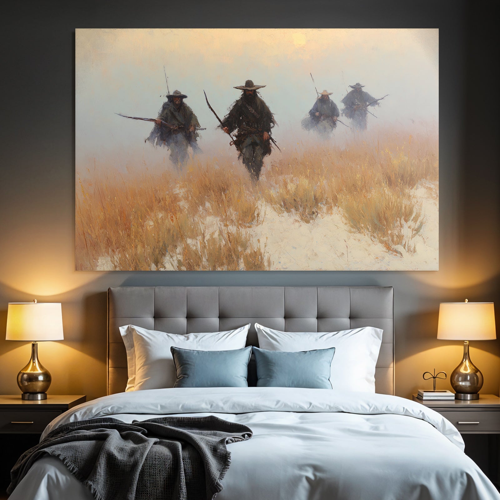 Gruppe Von Figuren Im Nebligen Landschaft Kuenstlerische Interpretation