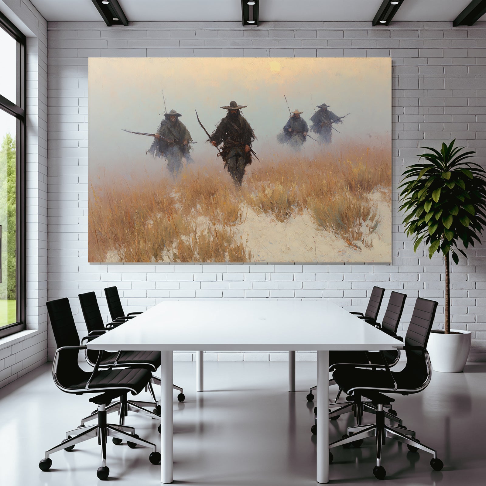 Gruppe Von Figuren Im Nebligen Landschaft Kuenstlerische Interpretation
