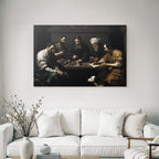 Gruppe Von Figuren Um Tisch Mit Hund Chiaroscuro Malerei