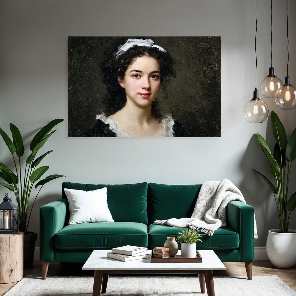 Junge Frau Mit Lockigem Haar Und Weisskragen Portrait