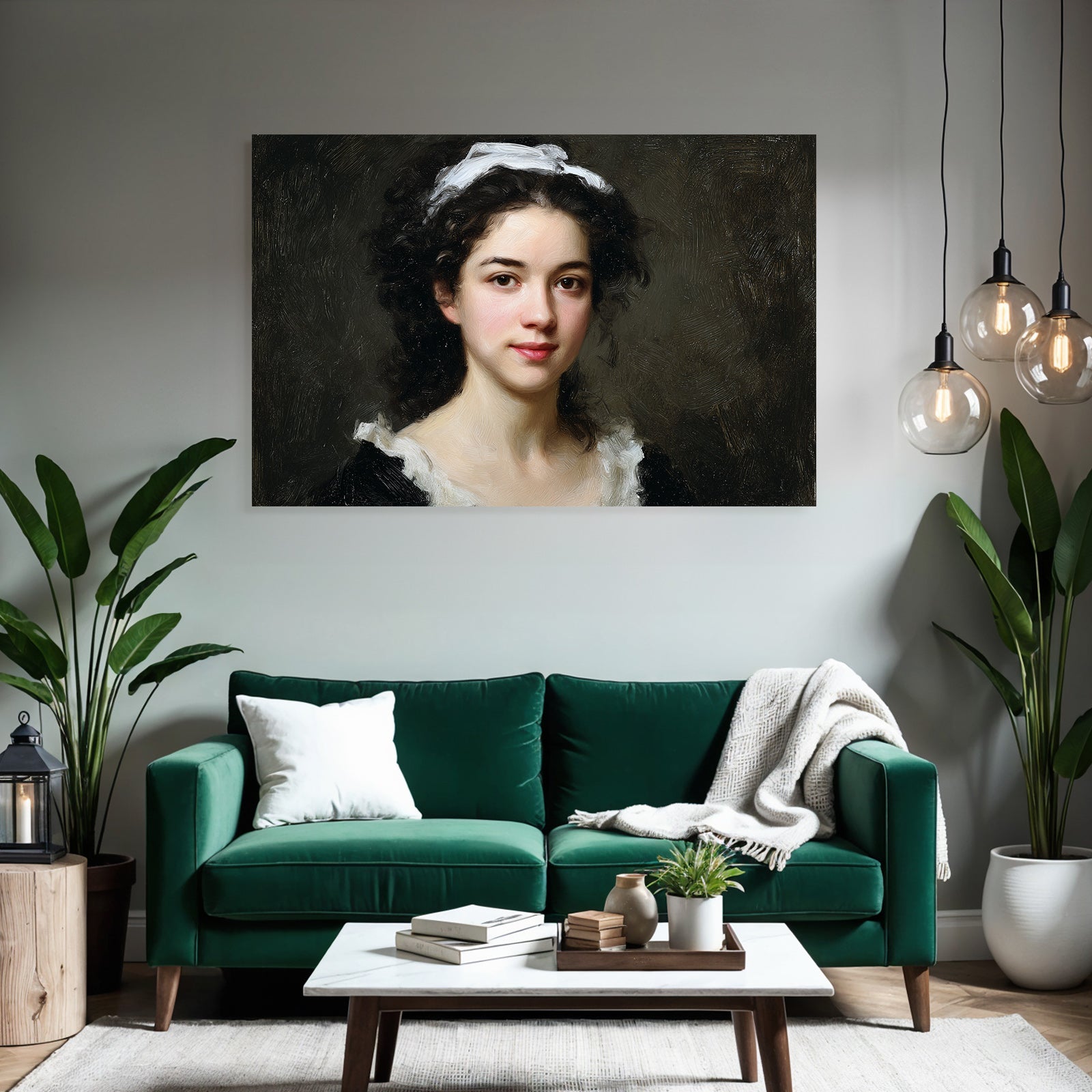 Junge Frau Mit Lockigem Haar Und Weisskragen Portrait