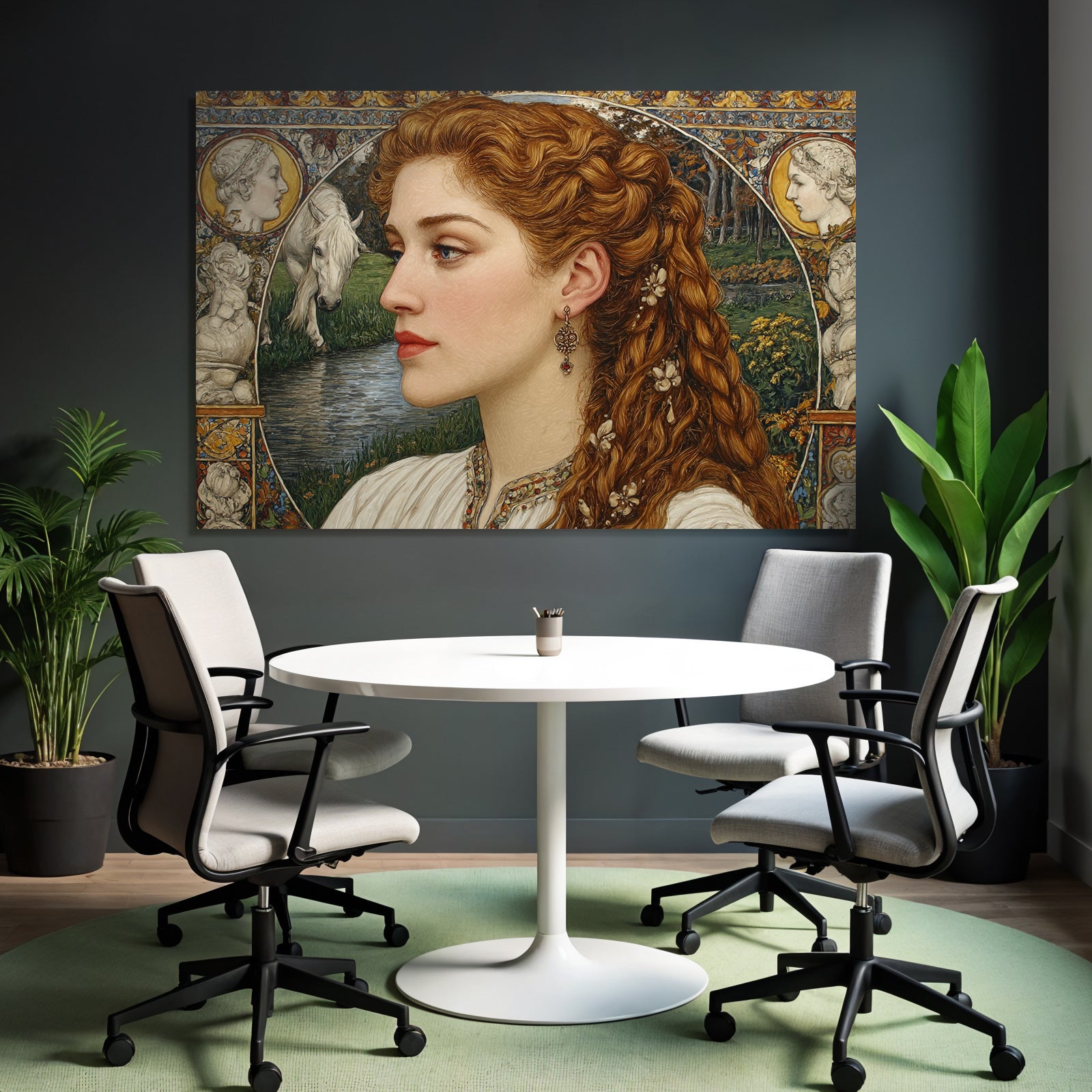Junge Frau Portrait Hintergrund Pferd Blumen Muster