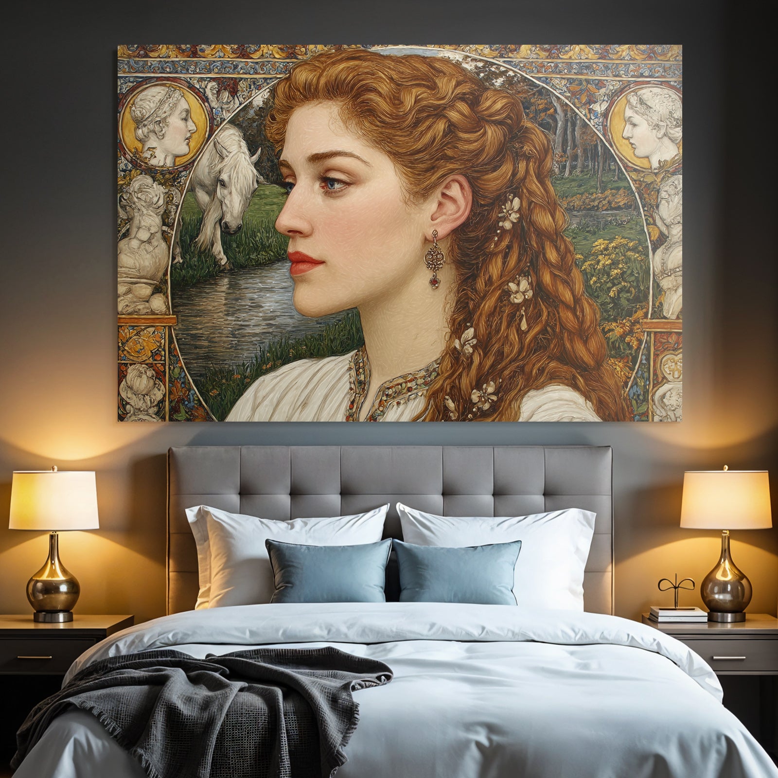 Junge Frau Portrait Hintergrund Pferd Blumen Muster