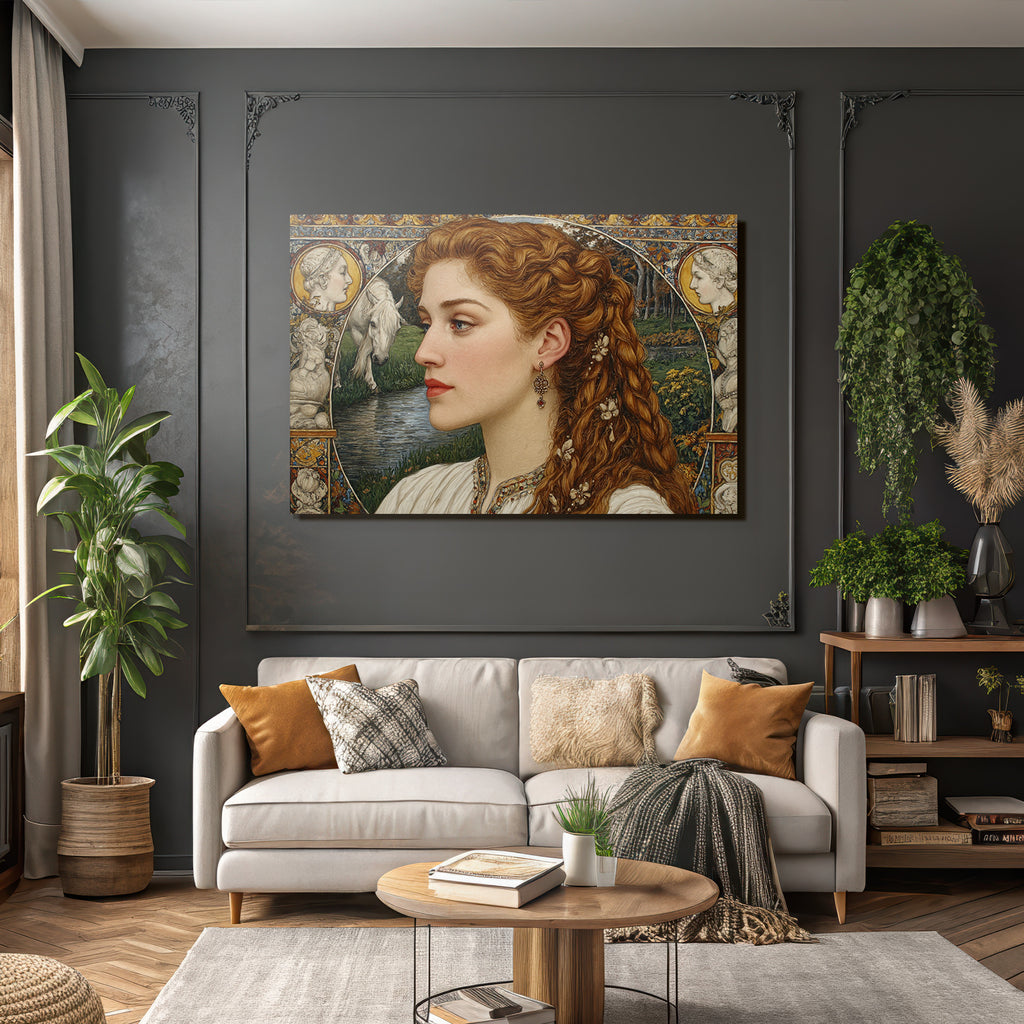 Junge Frau Portrait Hintergrund Pferd Blumen Muster