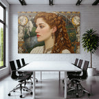 Junge Frau Portrait Hintergrund Pferd Blumen Muster