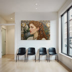 Junge Frau Portrait Hintergrund Pferd Blumen Muster