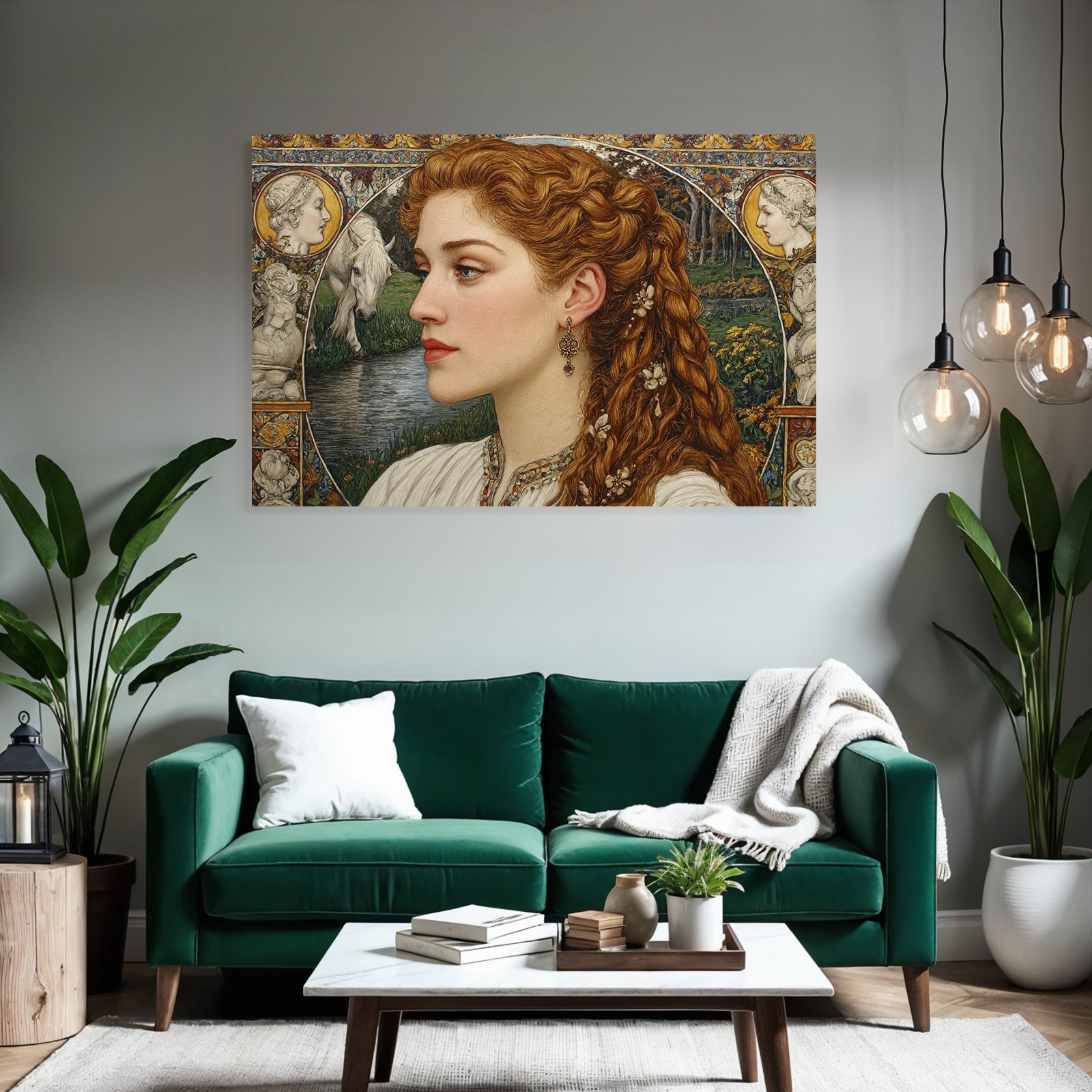 Junge Frau Portrait Hintergrund Pferd Blumen Muster