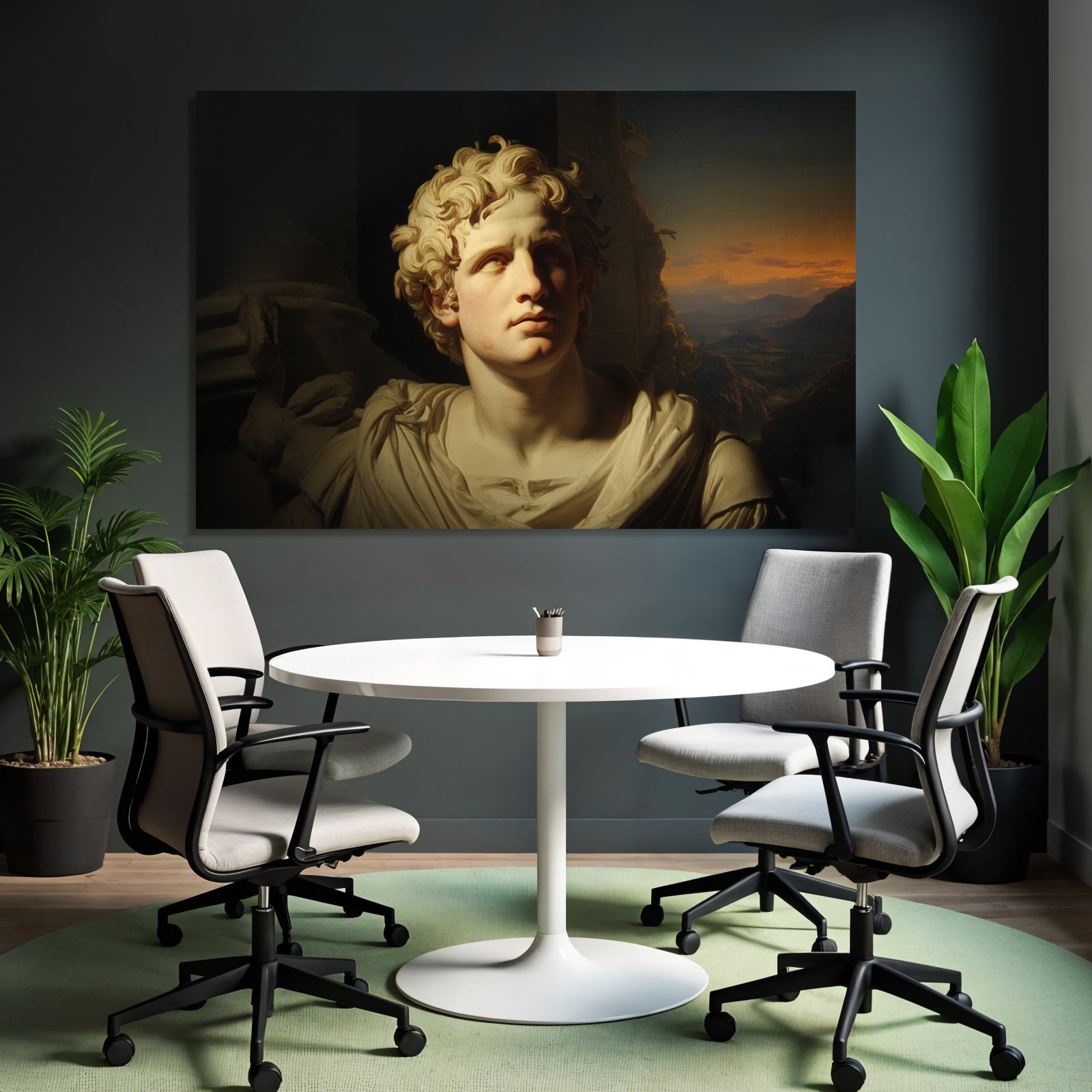 Junge Mann Bueste Curly Hair Skulptur Mit Hintergrund