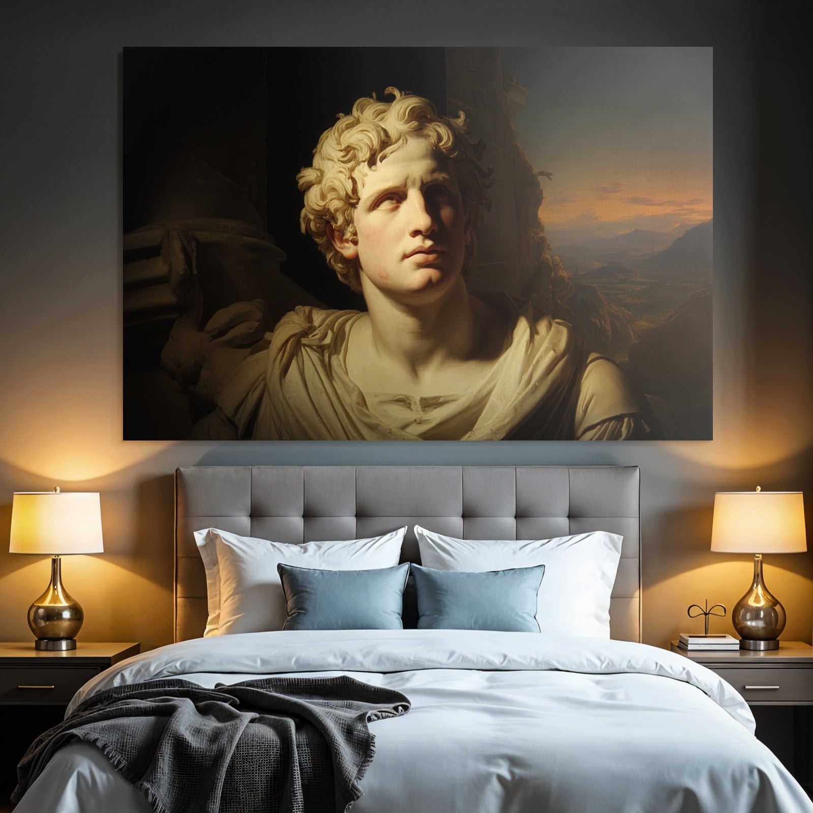 Junge Mann Bueste Curly Hair Skulptur Mit Hintergrund
