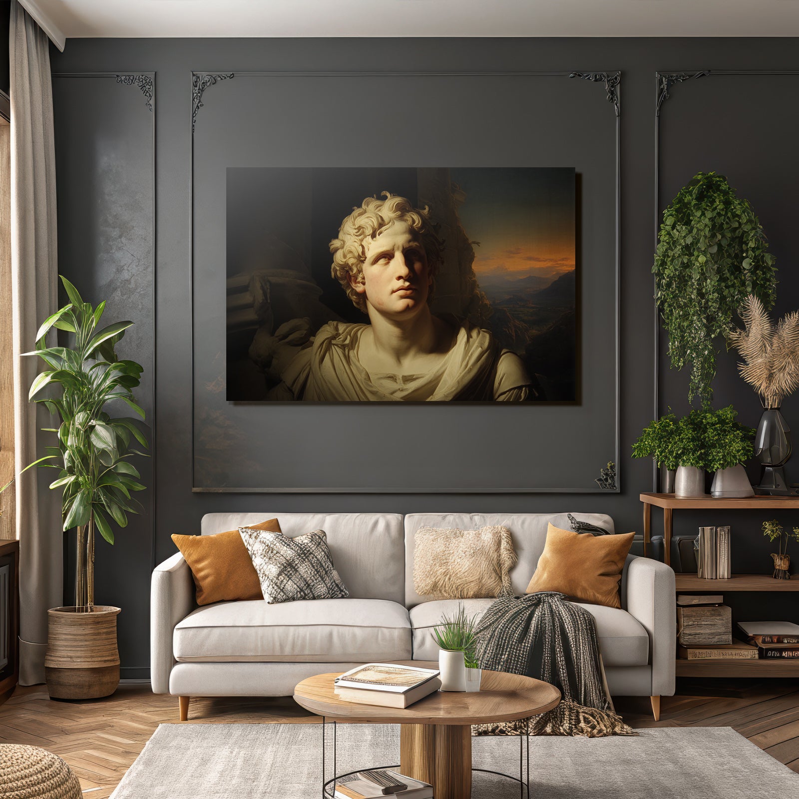 Junge Mann Bueste Curly Hair Skulptur Mit Hintergrund