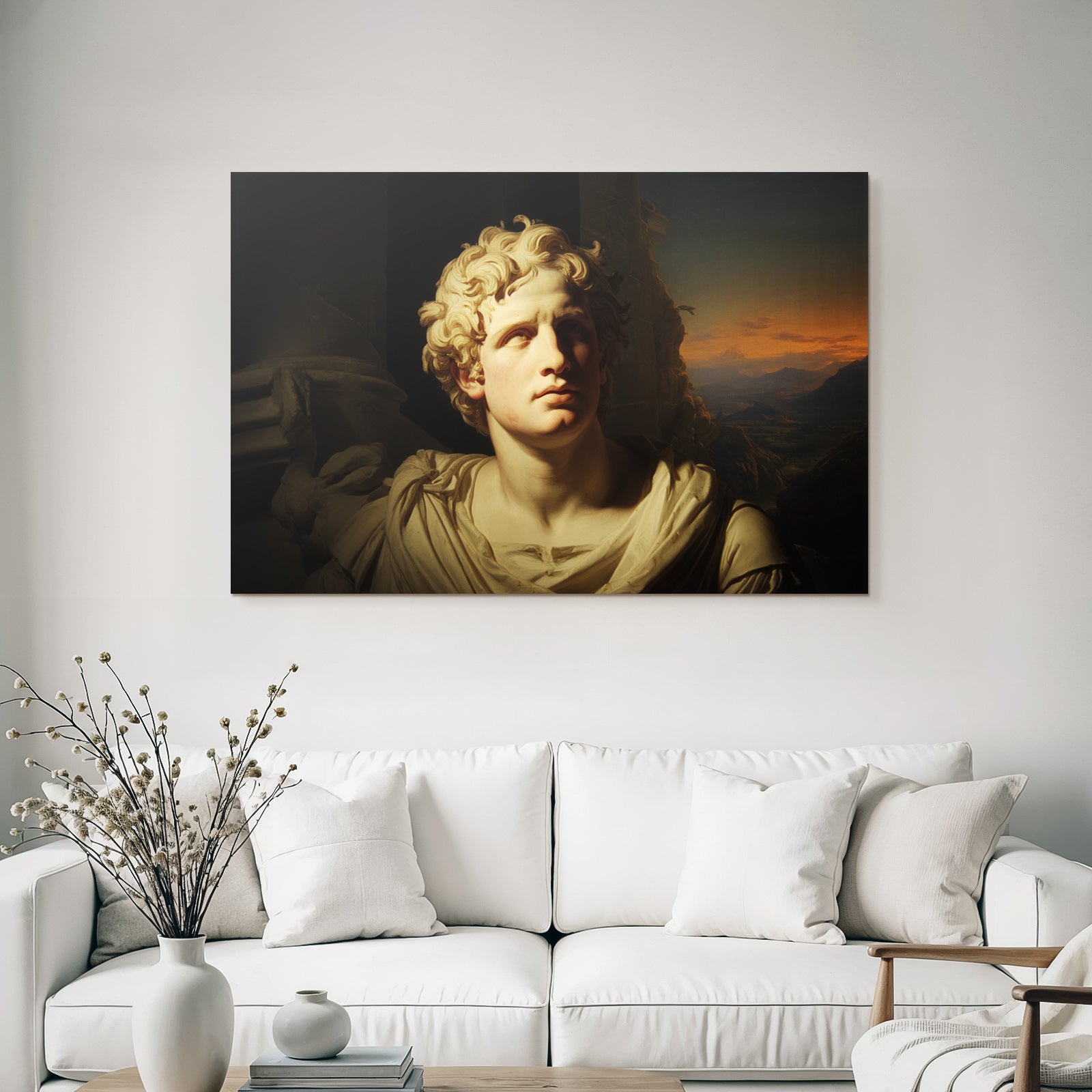 Junge Mann Bueste Curly Hair Skulptur Mit Hintergrund