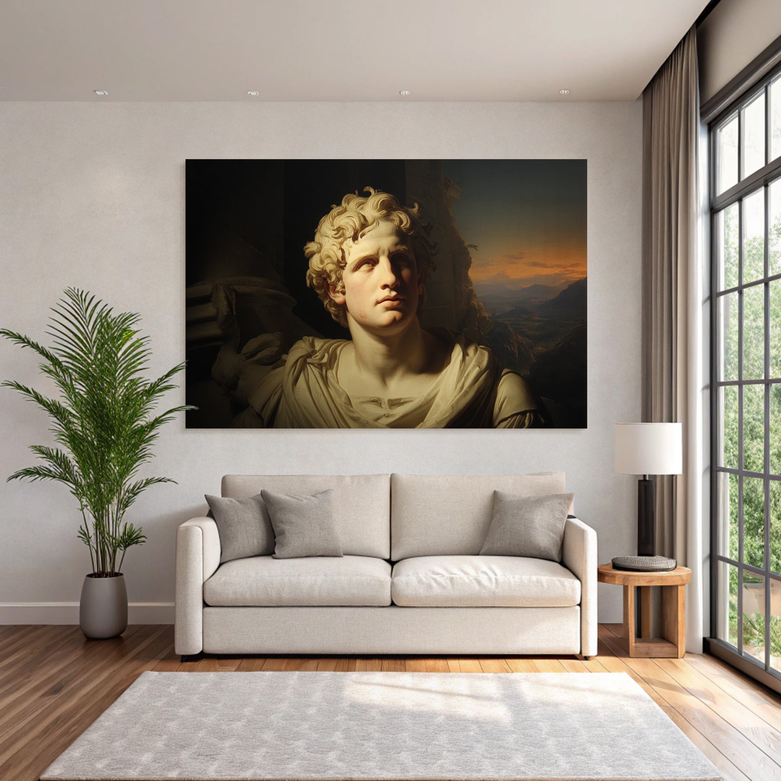 Junge Mann Bueste Curly Hair Skulptur Mit Hintergrund