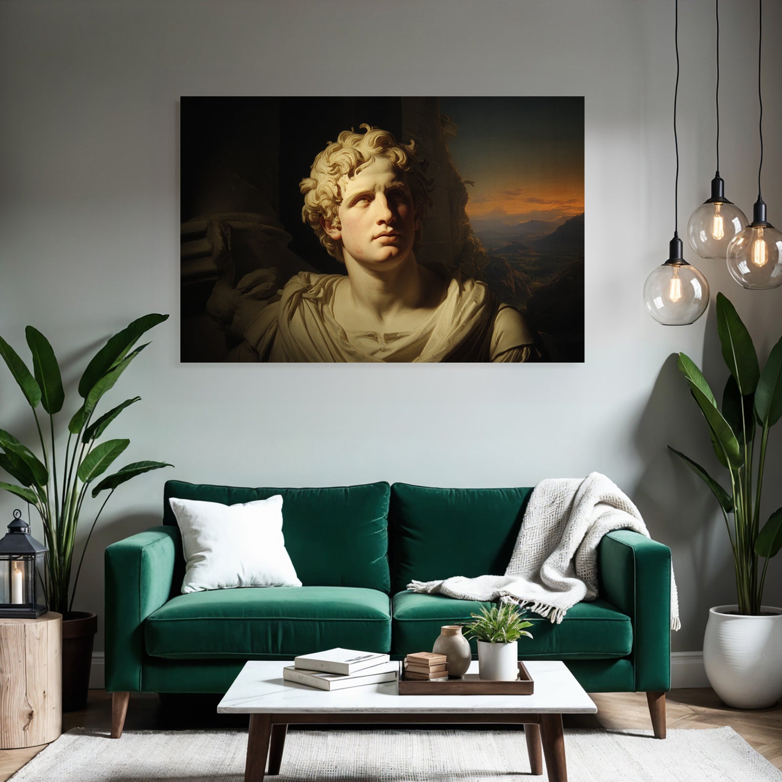 Junge Mann Bueste Curly Hair Skulptur Mit Hintergrund