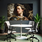 Junger Mann In Klarer Er Odyssee Ruestung Mit Marmor Bust Hintergrund