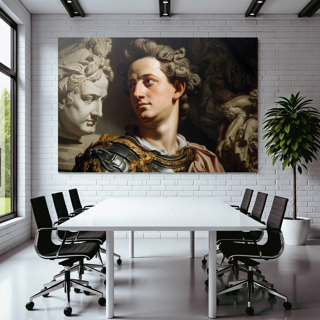 Junger Mann In Klarer Er Odyssee Ruestung Mit Marmor Bust Hintergrund