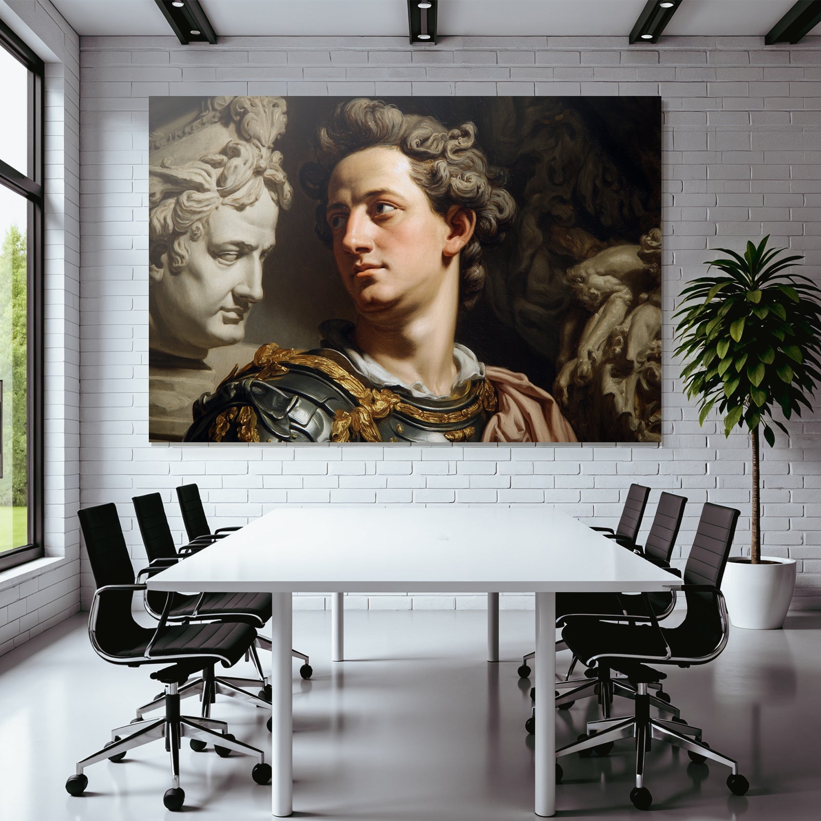 Junger Mann In Klarer Er Odyssee Ruestung Mit Marmor Bust Hintergrund