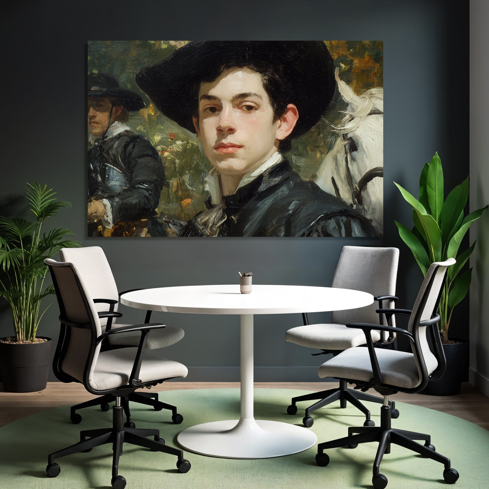 Junger Mann Mit Hut Historisches Bild Mit Pferd Hintergrund