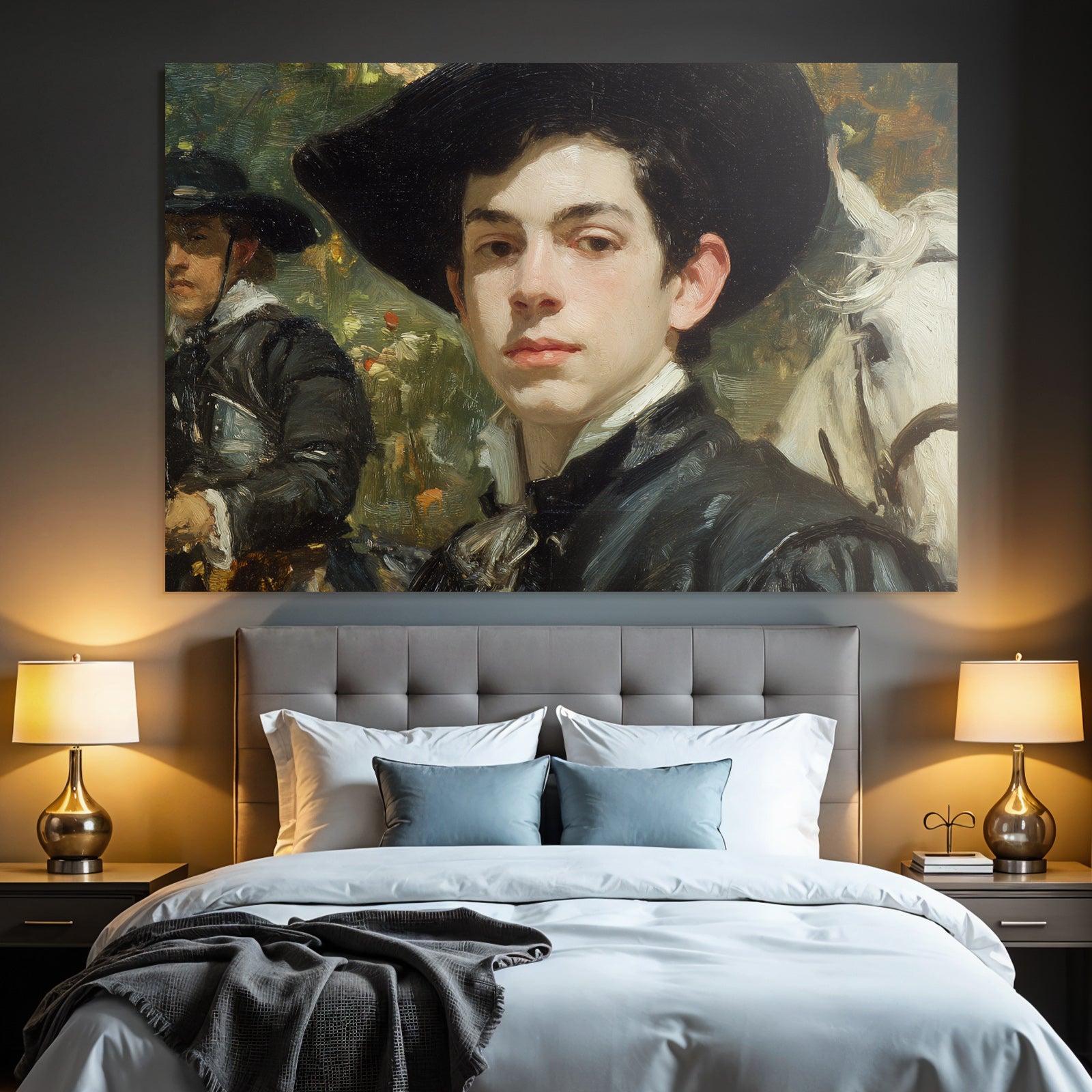 Junger Mann Mit Hut Historisches Bild Mit Pferd Hintergrund