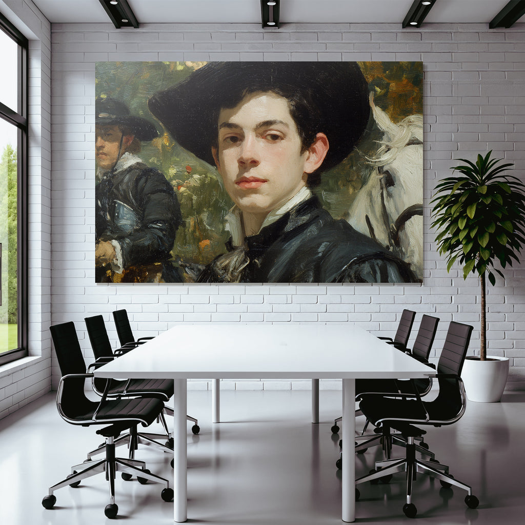 Junger Mann Mit Hut Historisches Bild Mit Pferd Hintergrund