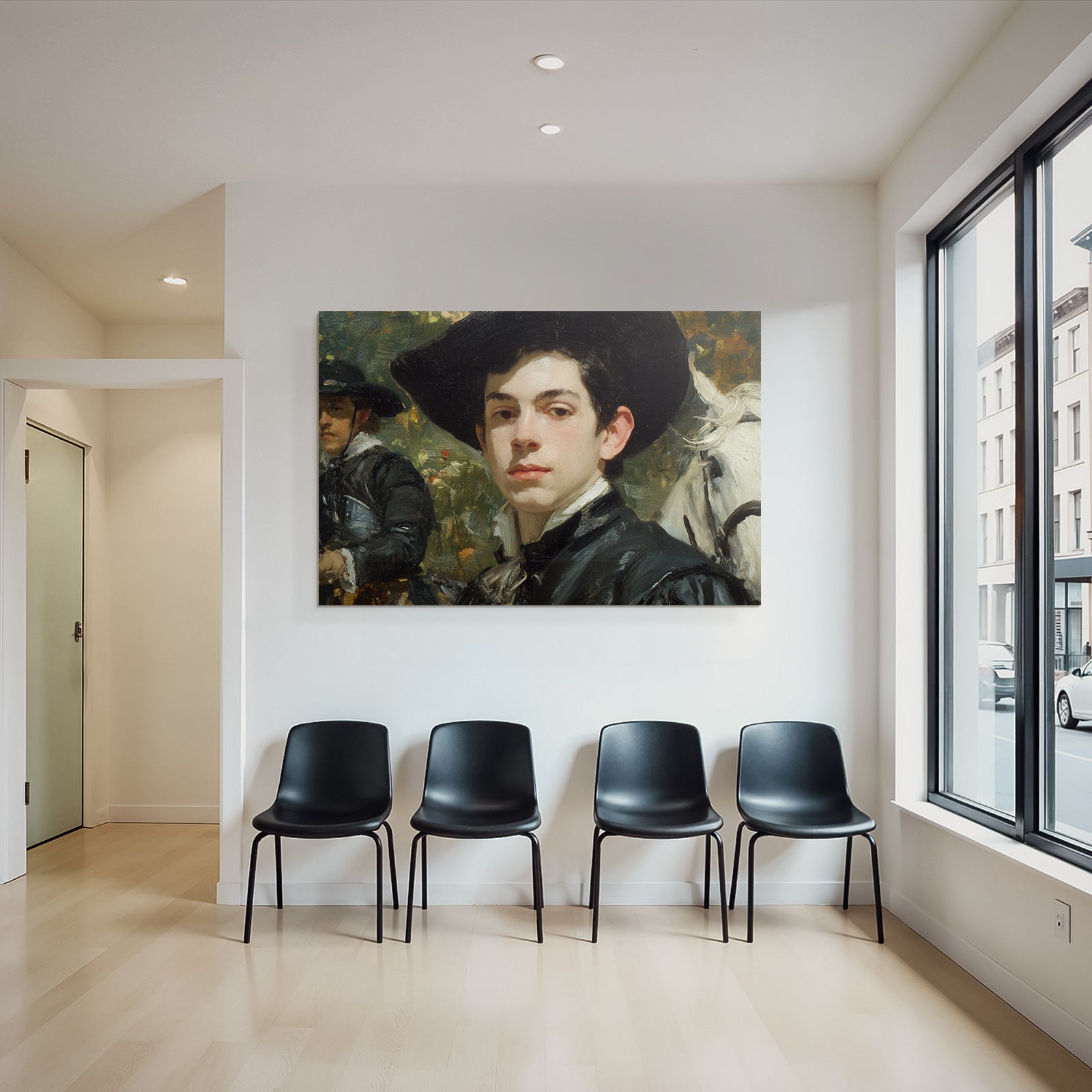 Junger Mann Mit Hut Historisches Bild Mit Pferd Hintergrund