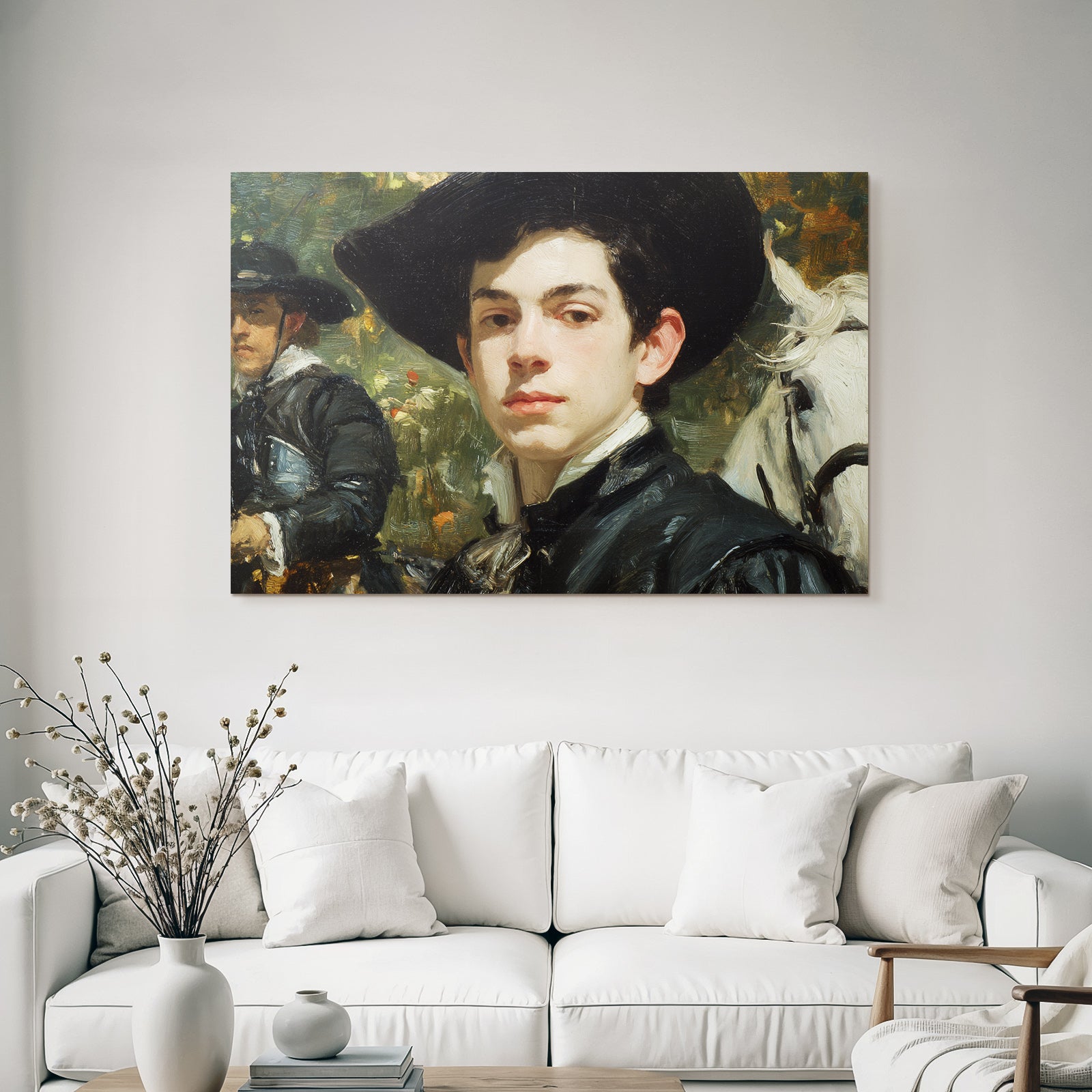 Junger Mann Mit Hut Historisches Bild Mit Pferd Hintergrund