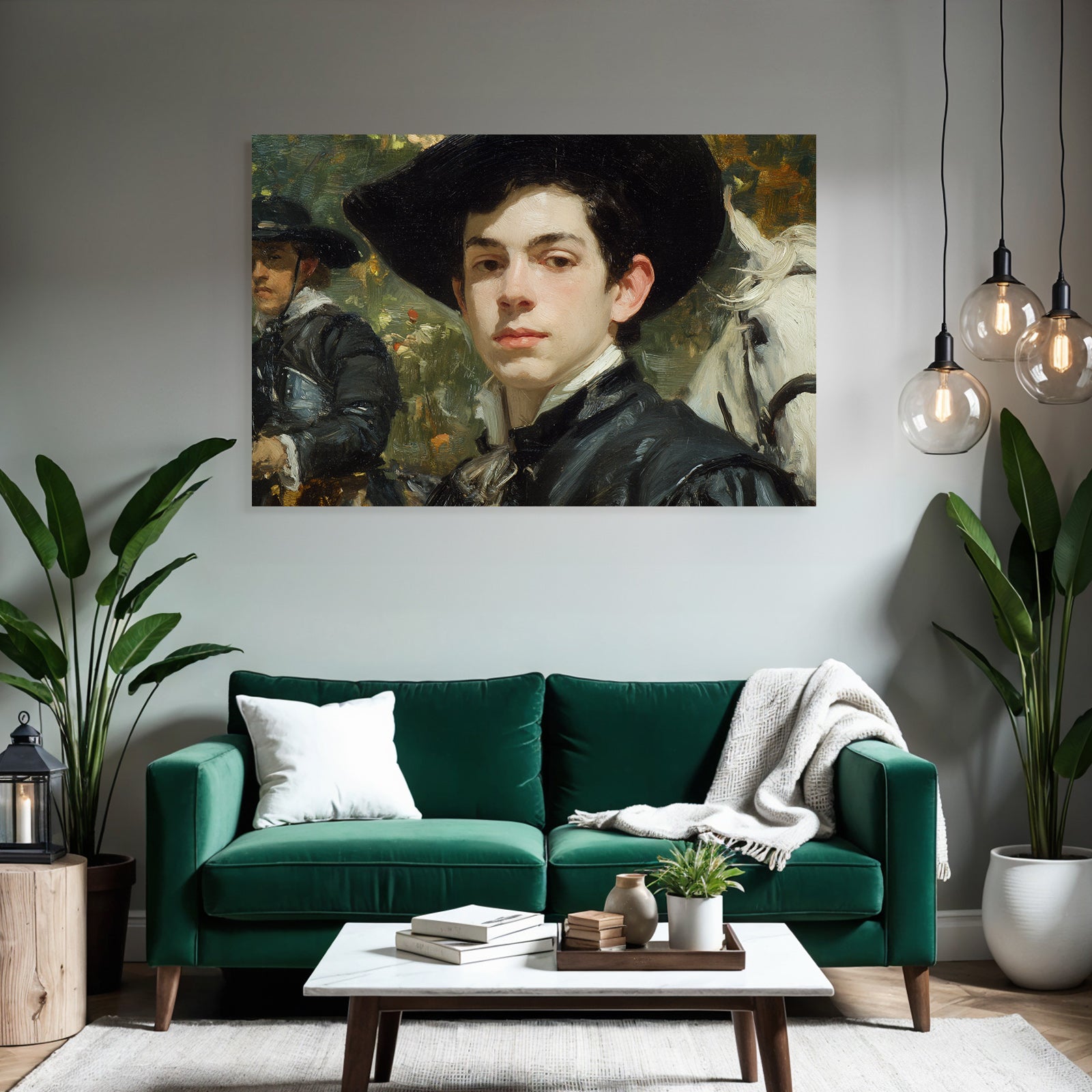 Junger Mann Mit Hut Historisches Bild Mit Pferd Hintergrund