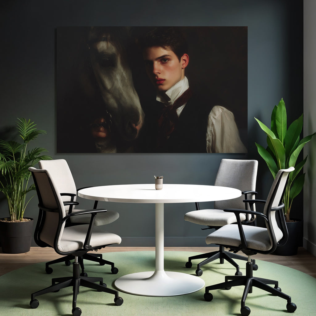 Junger Mann Mit Pferd Formelles Anzug Vintage Portrait