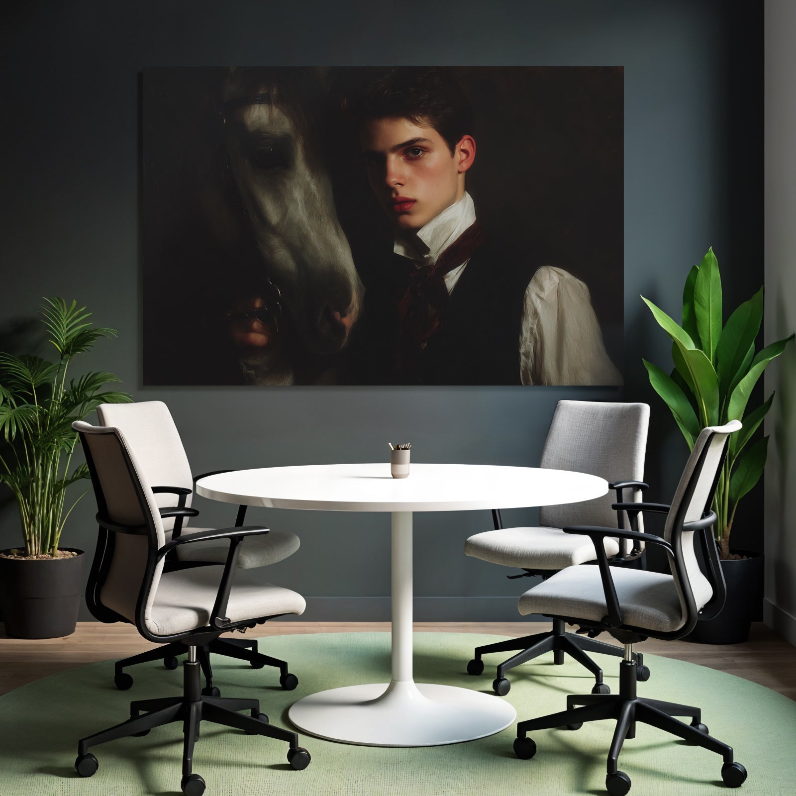 Junger Mann Mit Pferd Formelles Anzug Vintage Portrait