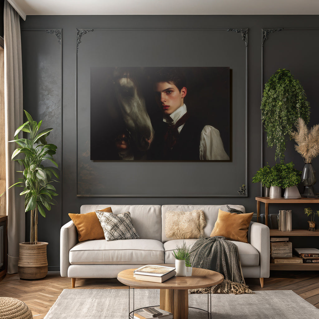Junger Mann Mit Pferd Formelles Anzug Vintage Portrait