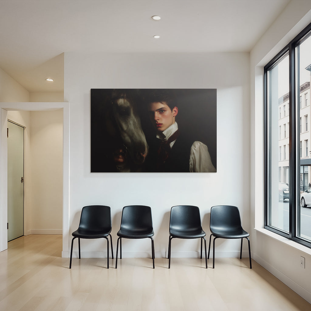 Junger Mann Mit Pferd Formelles Anzug Vintage Portrait