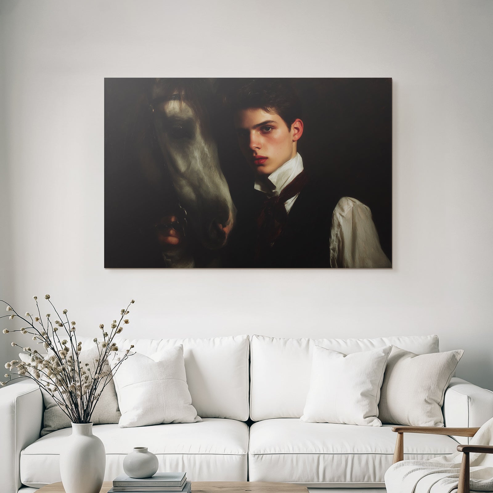 Junger Mann Mit Pferd Formelles Anzug Vintage Portrait