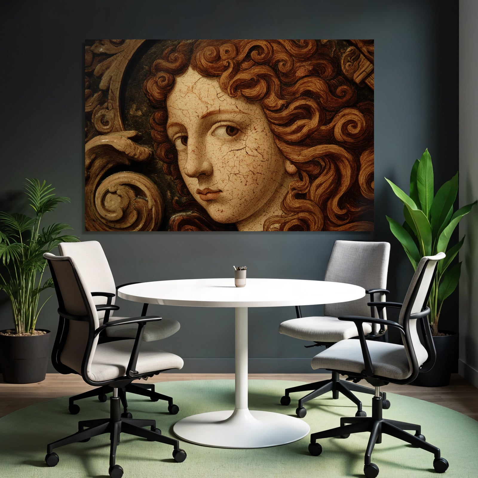 Kuenstlerische Schnitzerei Gesicht Mit Lockigem Haar E Kunst