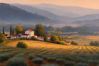 Landschaft Malerei Rustikale Umgebung Mit Huegeln Und Feldern | Klassisch | Einrichtungsstile
