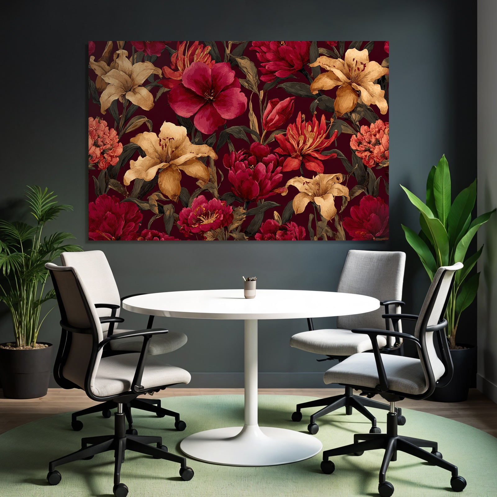 Lebendige Blumendekoration Mit Dunklem Hintergrund