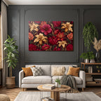 Lebendige Blumendekoration Mit Dunklem Hintergrund